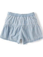Girls Tiered Chambray Shortie Jean Shorts