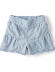 Girls Tiered Chambray Shortie Jean Shorts