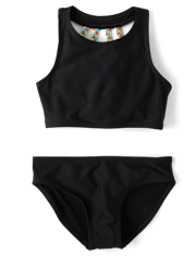 Maillot de bain tankini tressé contrasté pour filles
