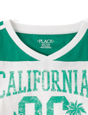 T-shirt de football court à séchage rapide pour filles, imprimé graphique en maille.