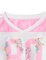 T-shirt de football court à séchage rapide pour filles, imprimé graphique en maille.