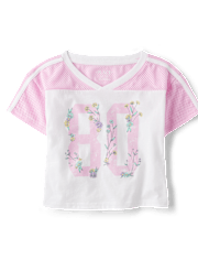 Girls Quick Dry Graphic Mesh Cropped Football Tee