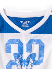 T-shirt de football court à séchage rapide pour filles, imprimé graphique en maille.