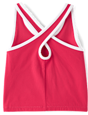 Girls Contrast Ribbed Cross Back Tank Top
