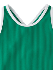 Girls Contrast Ribbed Cross Back Tank Top