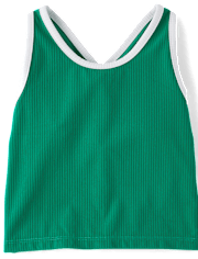 Girls Contrast Ribbed Cross Back Tank Top