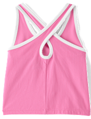 Girls Contrast Ribbed Cross Back Tank Top