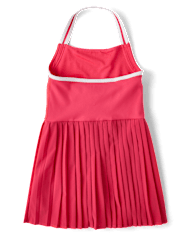Girls Quick Dry Contrast Halter Pleated Tennis Dress