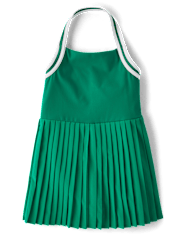 Girls Quick Dry Contrast Halter Pleated Tennis Dress
