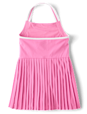 Girls Quick Dry Contrast Halter Pleated Tennis Dress