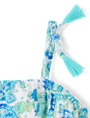 Girls Paisley Tassel Bow Shoulder Tank Top