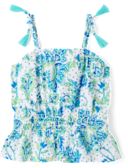 Girls Paisley Tassel Bow Shoulder Tank Top