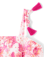 Girls Paisley Tassel Bow Shoulder Tank Top