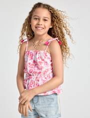 Girls Paisley Tassel Bow Shoulder Tank Top