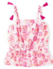 Girls Paisley Tassel Bow Shoulder Tank Top