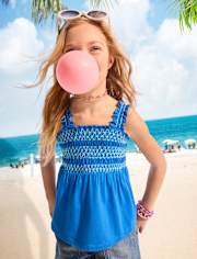 Girls Contrast Smocked Peplum Tank Top