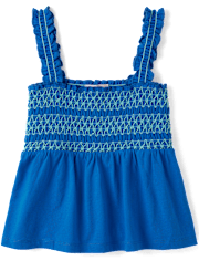 Girls Contrast Smocked Peplum Tank Top