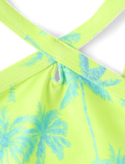 Girls Palm Tree Cross Front Bikini Swimsuit