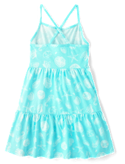 Girls Seashell Cross Back Tiered Dress