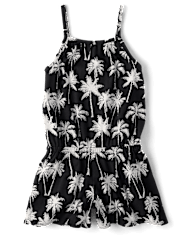 Girls Palm Tree High Neck Romper