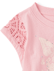 Girls Rhinestone Crochet Peplum Top