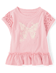 Girls Rhinestone Crochet Peplum Top