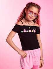 Haut à épaules dénudées Hello Kitty® pour filles, orné de perles