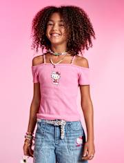 Haut à épaules dénudées Hello Kitty® pour filles, orné de perles
