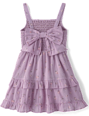 Girls Floral Textured Bow Back Dress