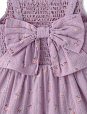 Girls Floral Textured Bow Back Dress