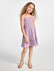 Girls Floral Textured Bow Back Dress