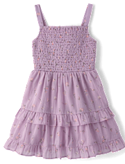 Girls Floral Textured Bow Back Dress