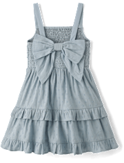 Girls Textured Clip Dot Bow Back Dress