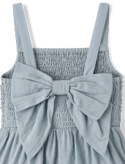 Girls Textured Clip Dot Bow Back Dress