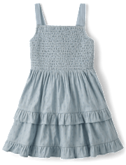 Girls Textured Clip Dot Bow Back Dress