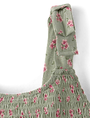 Girls Floral Smocked Bow Shoulder Dress