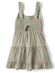 Girls Floral Smocked Bow Shoulder Dress