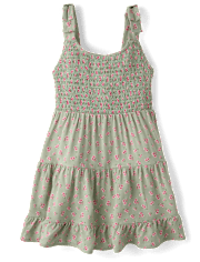 Girls Floral Smocked Bow Shoulder Dress