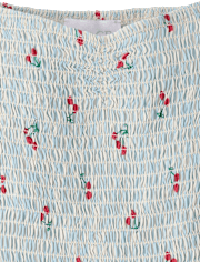 Robe rayée à fleurs cerises pour filles, taille en V et smocks