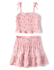 Ensemble 2 pièces à volants floraux pour filles