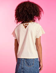Girls Hello KittyÂ® And Friends Rhinestone Eyelet Flutter Top