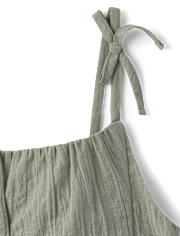 Girls Tie Shoulder Textured Tank Top