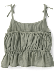 Girls Tie Shoulder Textured Tank Top