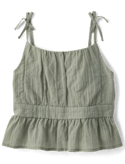 Girls Tie Shoulder Textured Tank Top