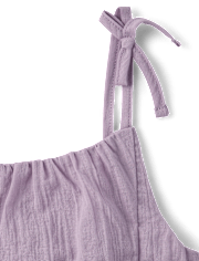 Girls Tie Shoulder Textured Tank Top