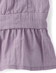 Girls Tie Shoulder Textured Tank Top