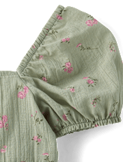 Girls Floral Textured Bow Back Top