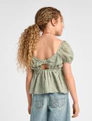 Haut à motif floral texturé pour filles avec nœud dans le dos