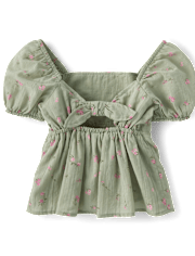 Girls Floral Textured Bow Back Top