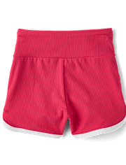 Short cycliste côtelé taille haute pour filles avec motif dauphin